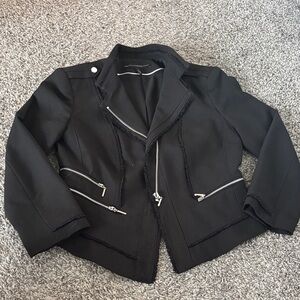 White House Black Market Black Zip-Front Moto Blazer